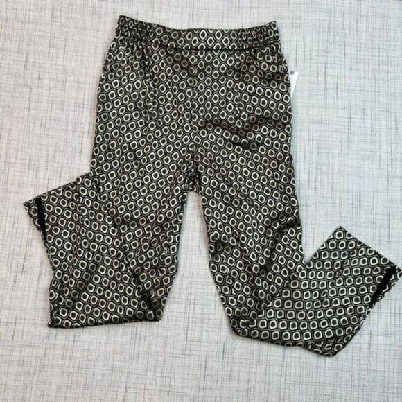 NWT by Anthropologie Larkin Jacquard Tapered Pull On Trouser Black Gold XS‎ - Picture 1 of 7